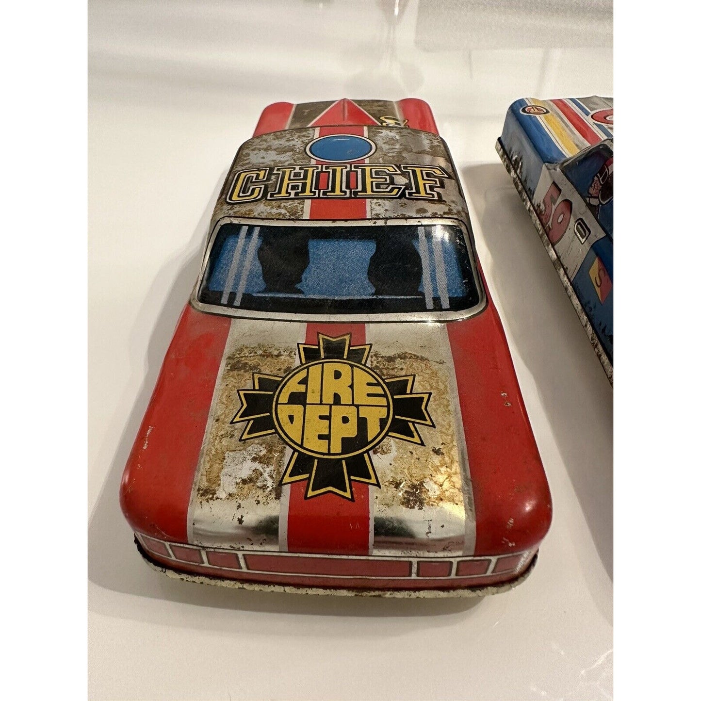 VINTAGE *NEW* 1950's Large Toy Metal Police, Fire Chief, Race Car Japan