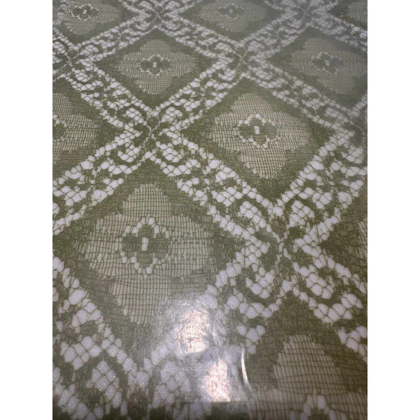 VINTAGE *NEW* 1950's Elrene Scalloped Tablecloth 52"x52" Green Diamond Lace USA