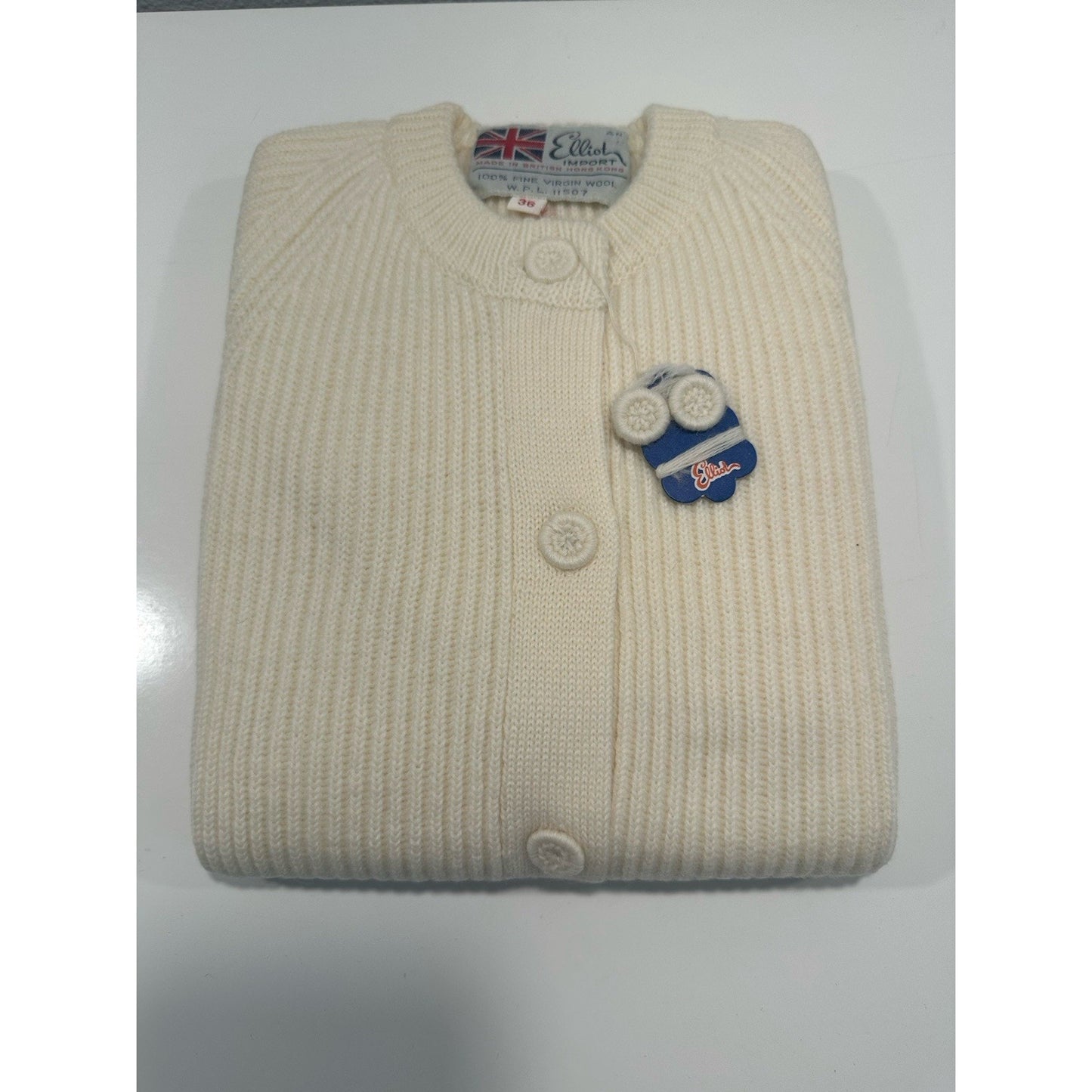 VINTAGE *NEW* Elliot 100% Pure Virgin Wool Dorset Btn Cardigan Sweater Wht Sz 36