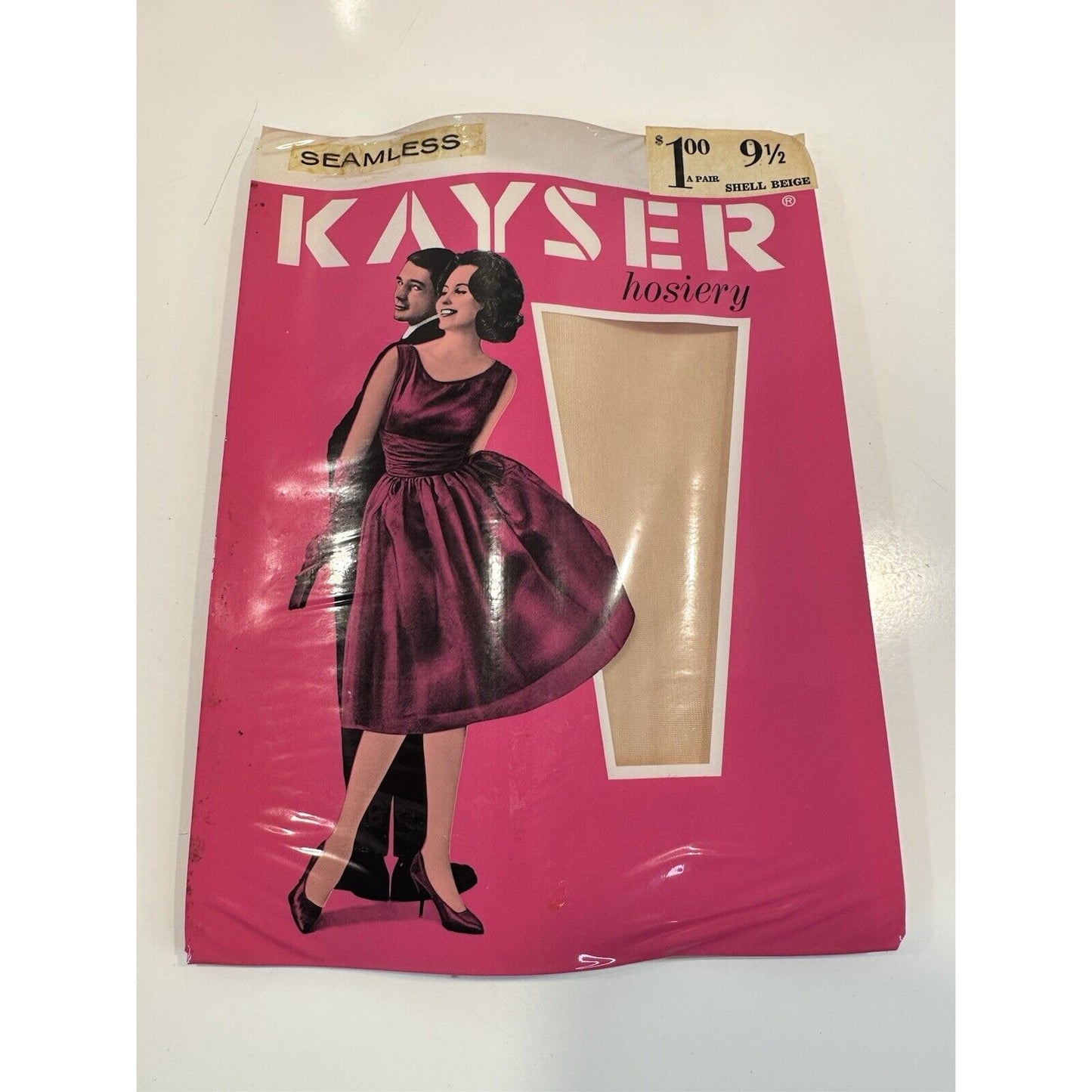 VINTAGE *NEW* 1950's Kayser Hosiery Seamless Mesh-Clear Beige Sz9.5X6