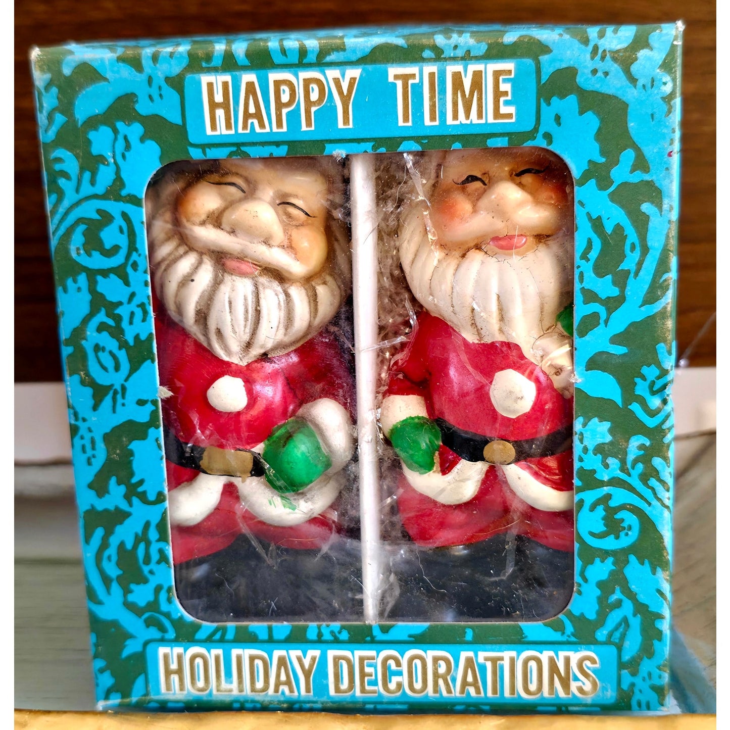 VINTAGE *NEW* 1960's Commadore Happy Time Set of 2 Red Christmas Santa Figurines