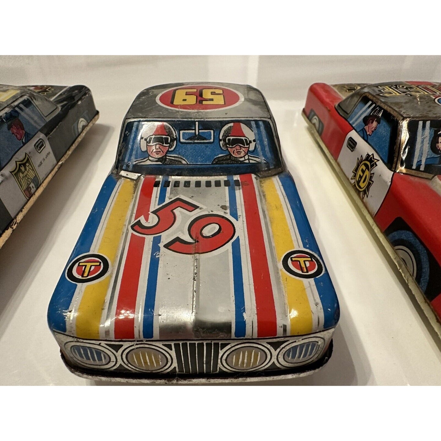 VINTAGE *NEW* 1950's Large Toy Metal Police, Fire Chief, Race Car Japan