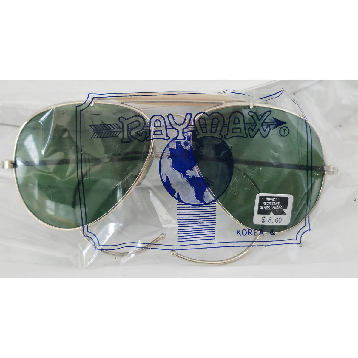 VINTAGE *NEW* 1970's Ray Max Gold Frame with Green Lens Aviator Sunglasses