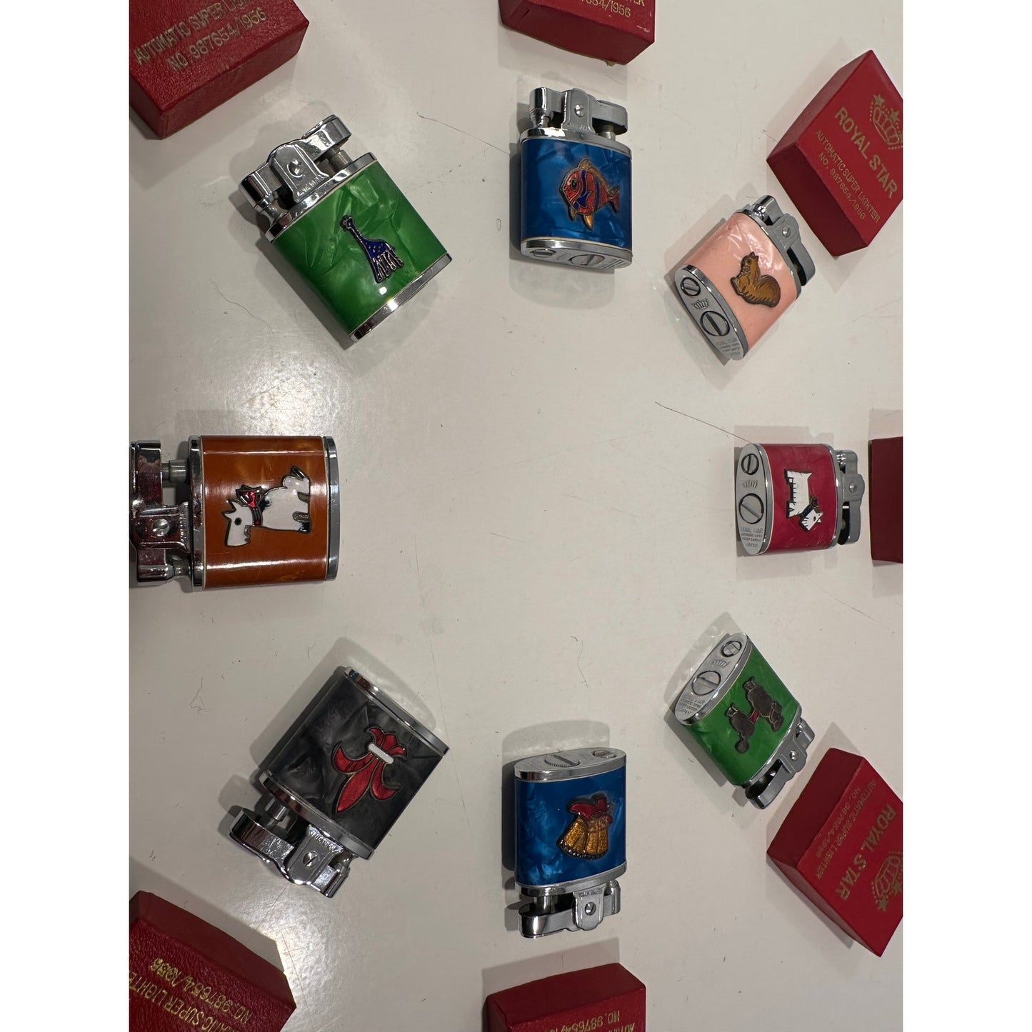 VINTAGE *NEW* 1956 ROYAL STAR Lighter Collection Set of 8