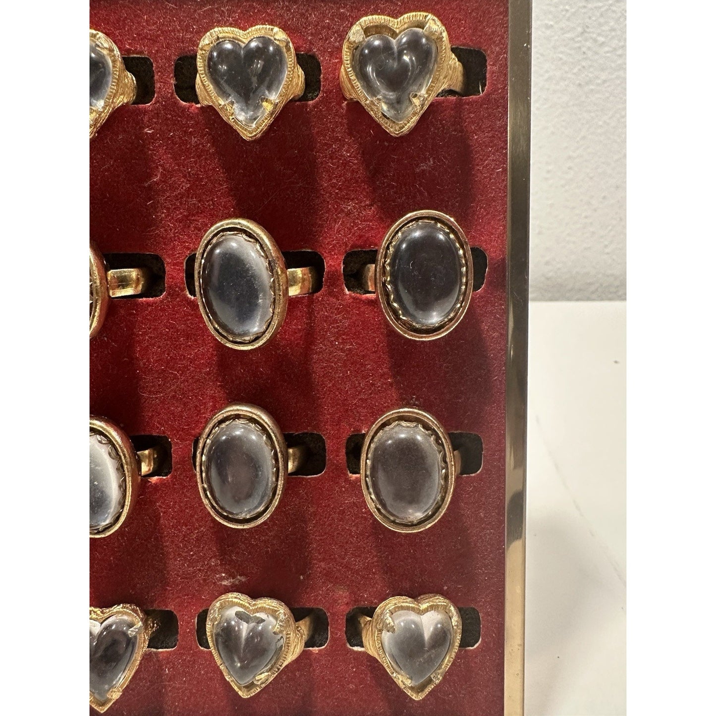 VINTAGE *NEW* 1960's/1970's Gold Tone Glass Heart/Oval Costume Ring Set