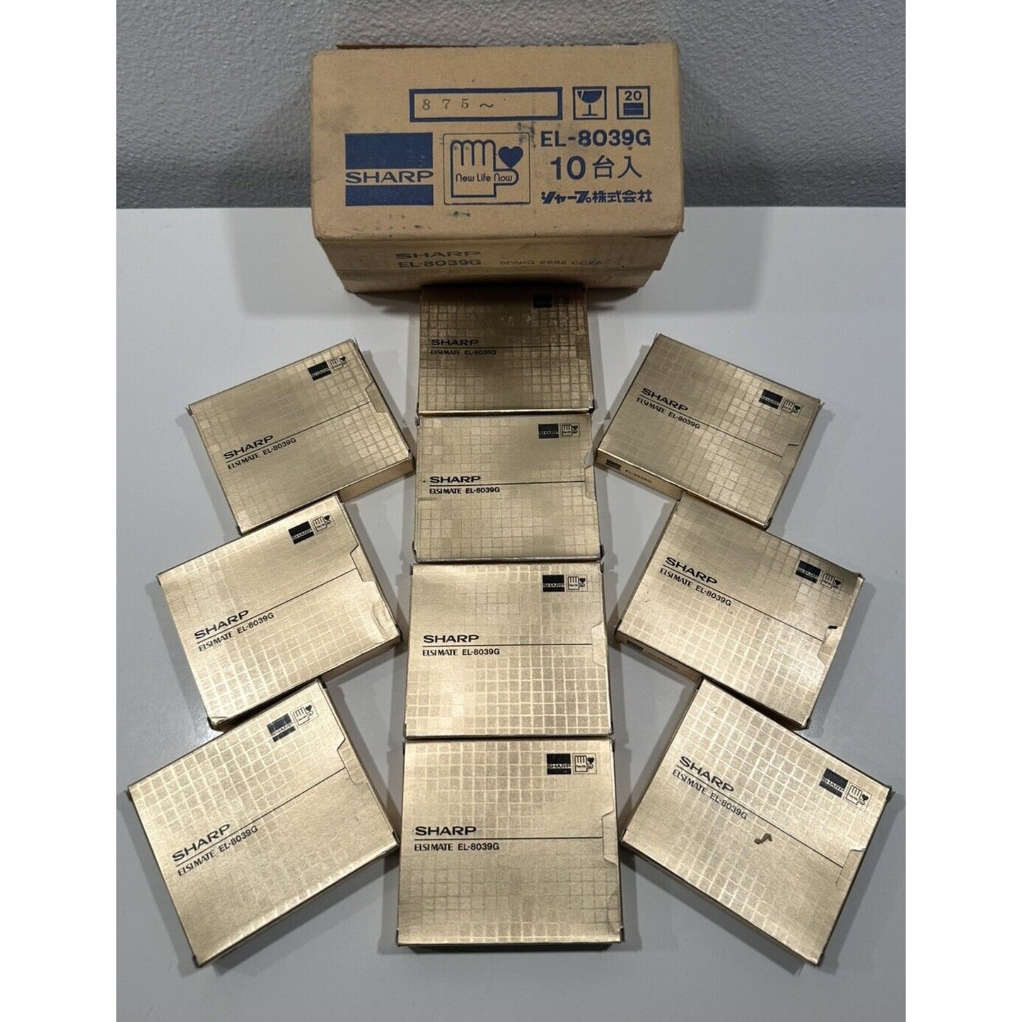 VINTAGE *NEW* Sharp EL-8039G Gold Flip Calculator Set of 10 Rare