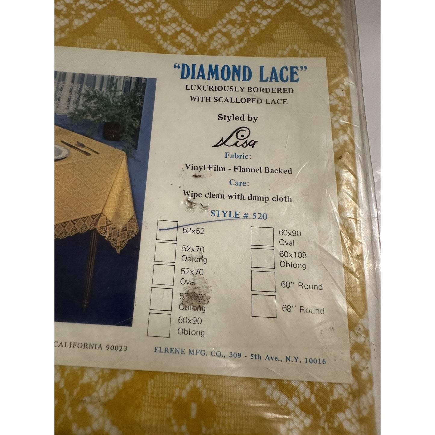 VINTAGE *NEW* 1960's Diamond Lace Square 52"X52" Flannel Back Tablecloth Made in USA