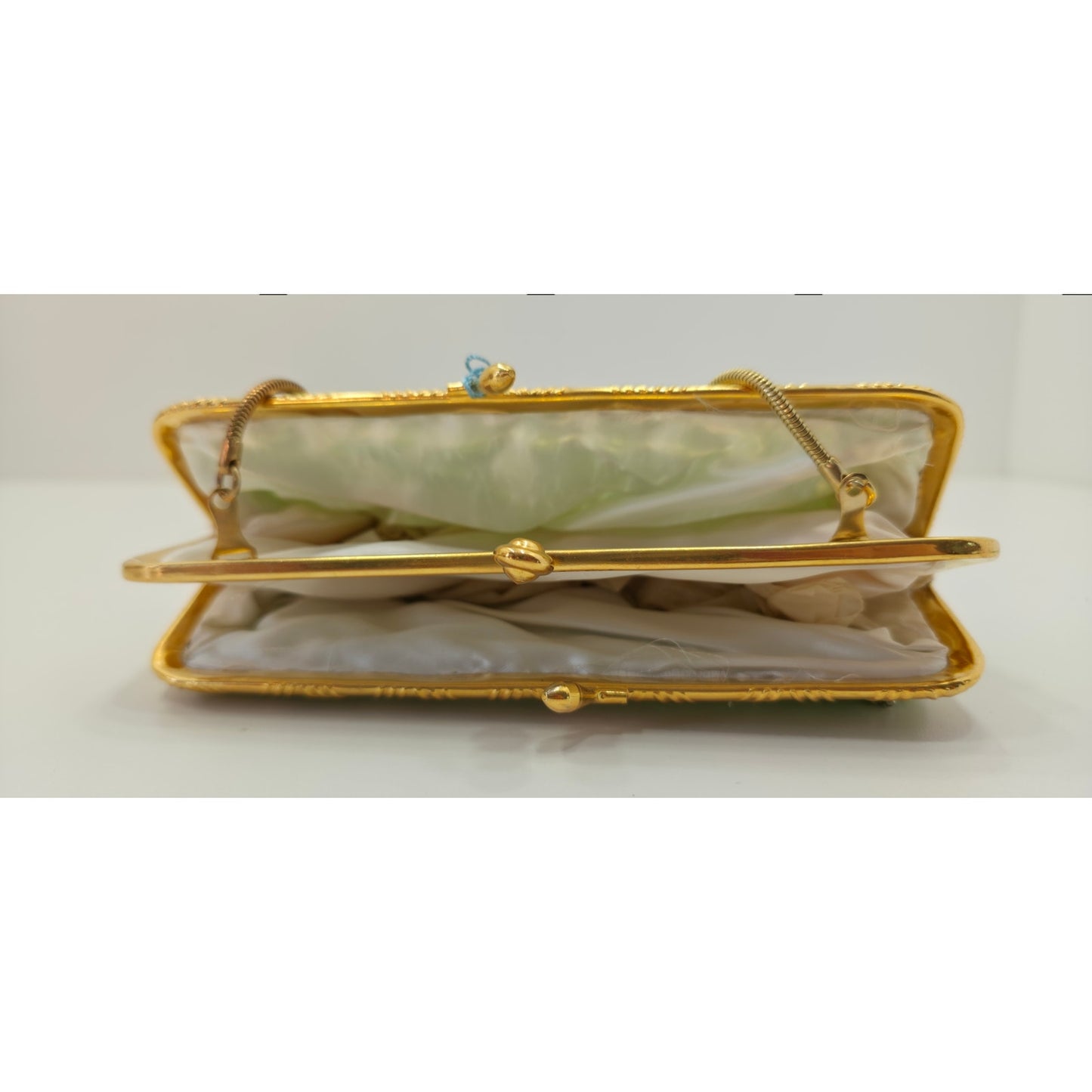 VINTAGE *NEW* 1960's Hand-Made Fancy Beaded Purse Green with Gold Strap