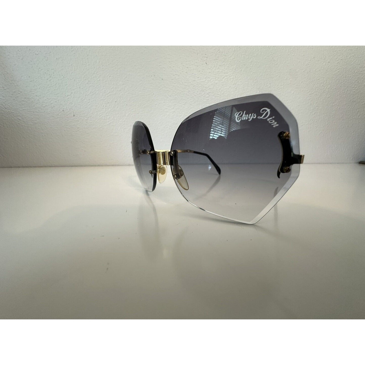 VINTAGE *NEW* 1970'sChrysDior Glam Sunglasses Black Smoked Glass&Gold