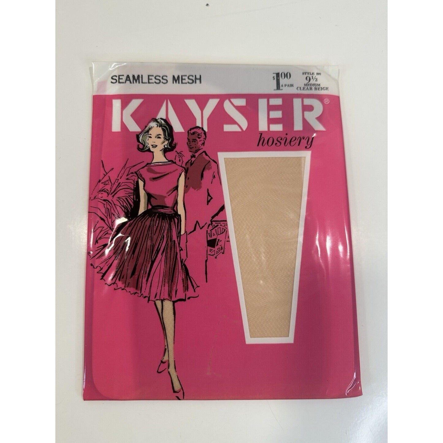 VINTAGE *NEW* 1950's Kayser Hosiery Seamless Mesh-Clear Beige Sz9.5X6