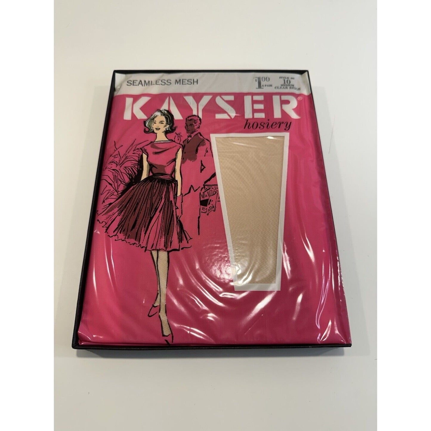 VINTAGE *NEW* Kayser Hosiery-Seamless-Shell Beige Sz10.5L X 5 Pair