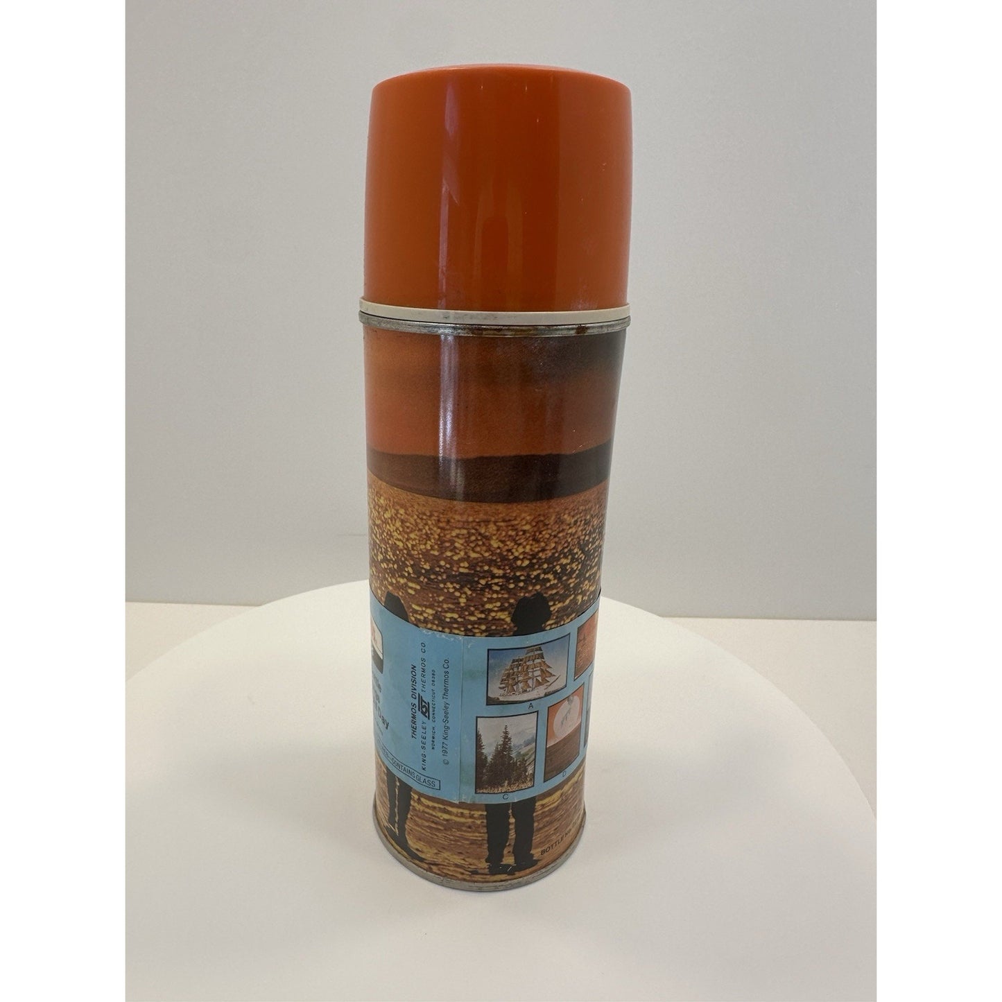 VINTAGE *NEW* 1978 Orange Thermos Beach Theme #2210 Vacuum Bottle 14.4oz