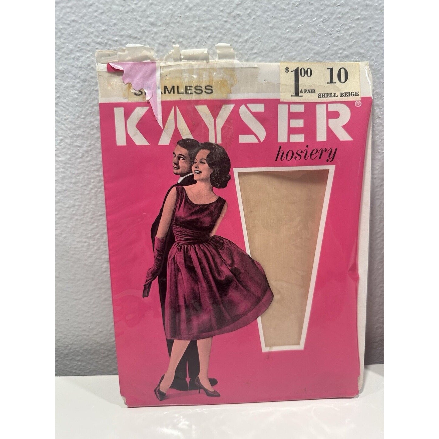 VINTAGE *NEW* 1950's Kayser Hosiery Seamless-Self Service-Shell Beige Sz 10 X 3
