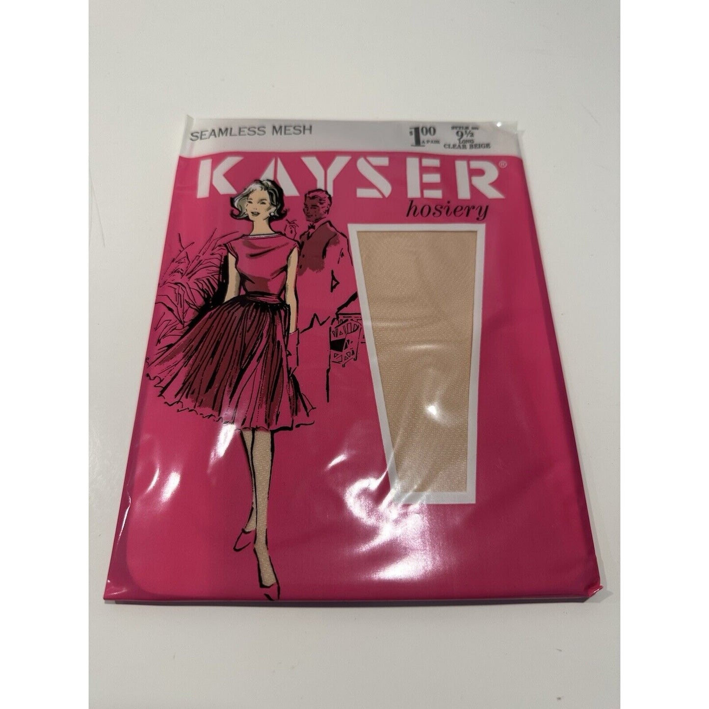 VINTAGE *NEW* Kayser Hosiery Seamless Mesh-Clear Beige Sz9.5L X 4