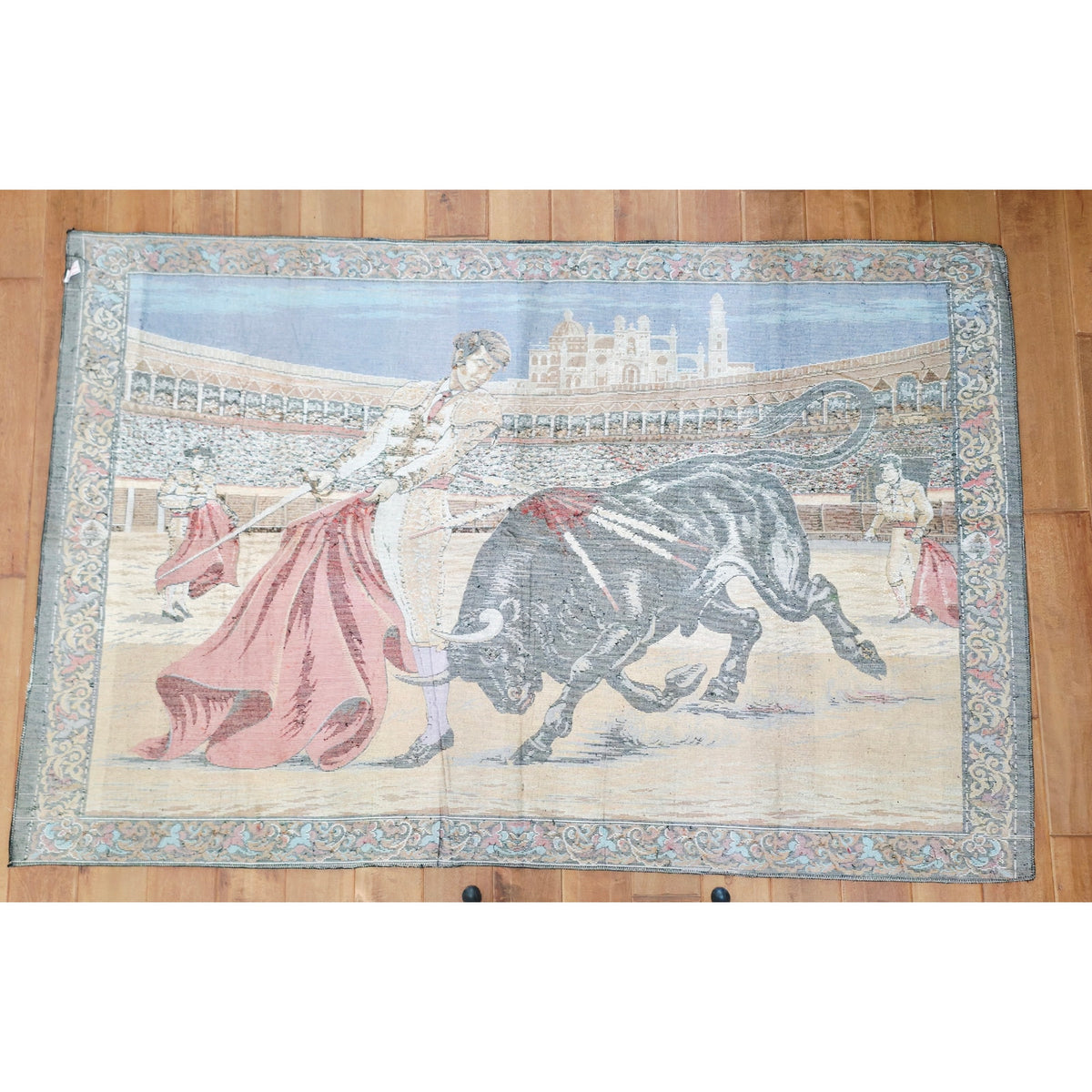 VINTAGE *PRISTINE* 1960's “Bull Fight” Lebanese Velvet Tapestry