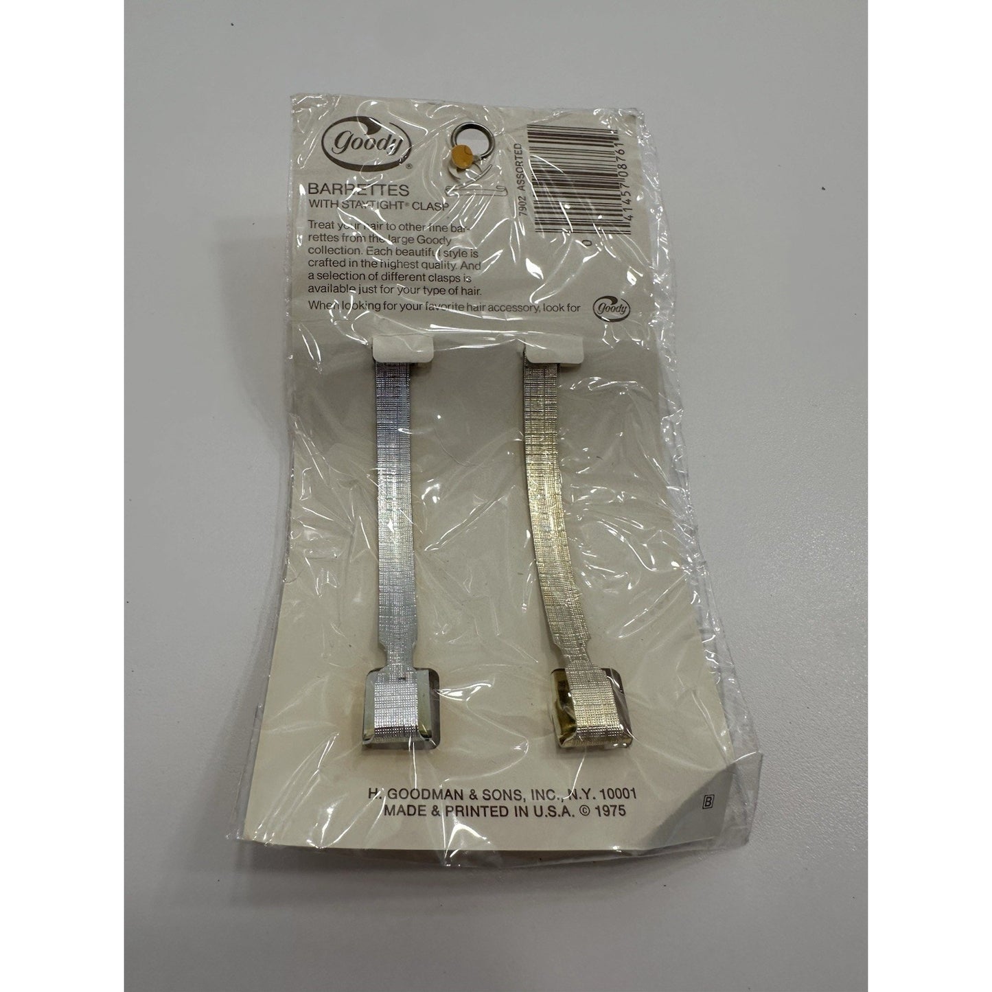 VINTAGE *NEW* 1975 Goody Stay Tight Clasp Barrettes Silver/Gold #7902 USA