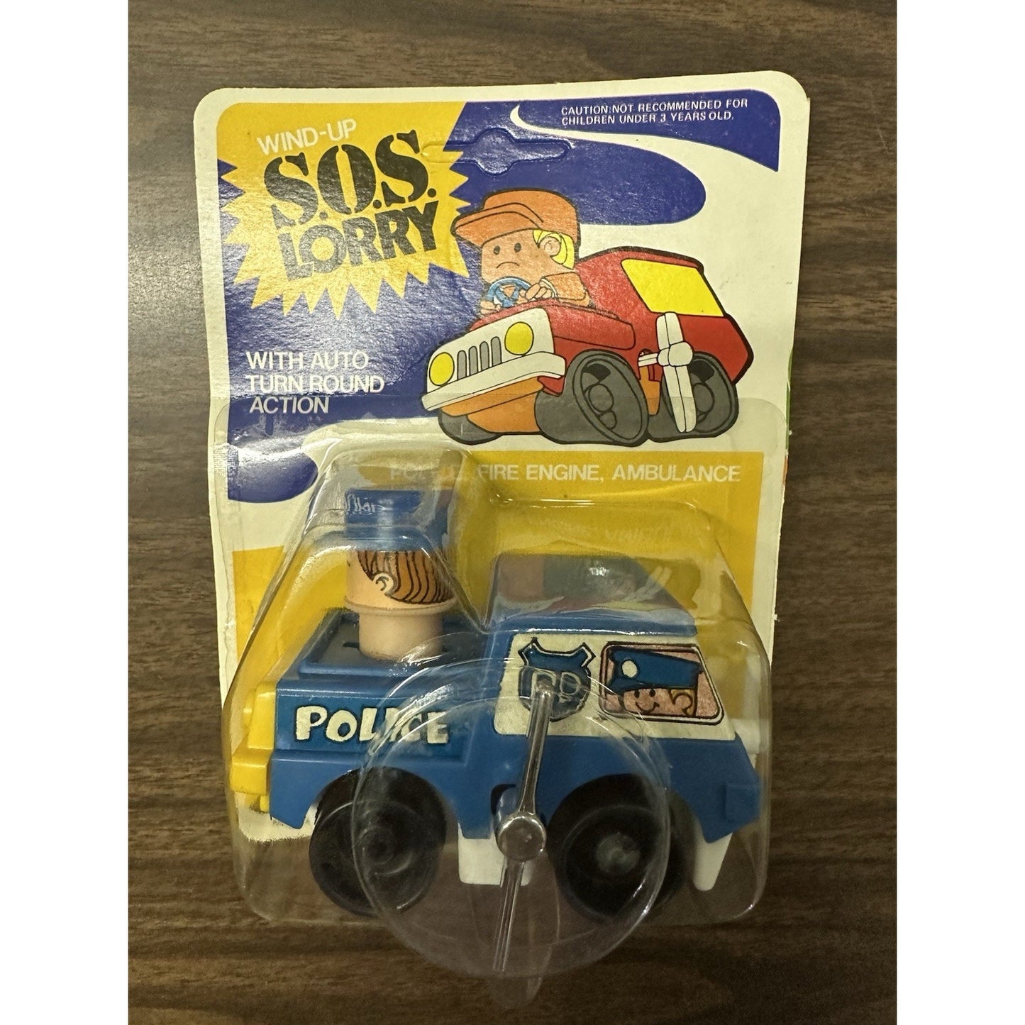 VINTAGE *NEW* 1970'S Wind Up SOS Lorry Police Plastic Toy
