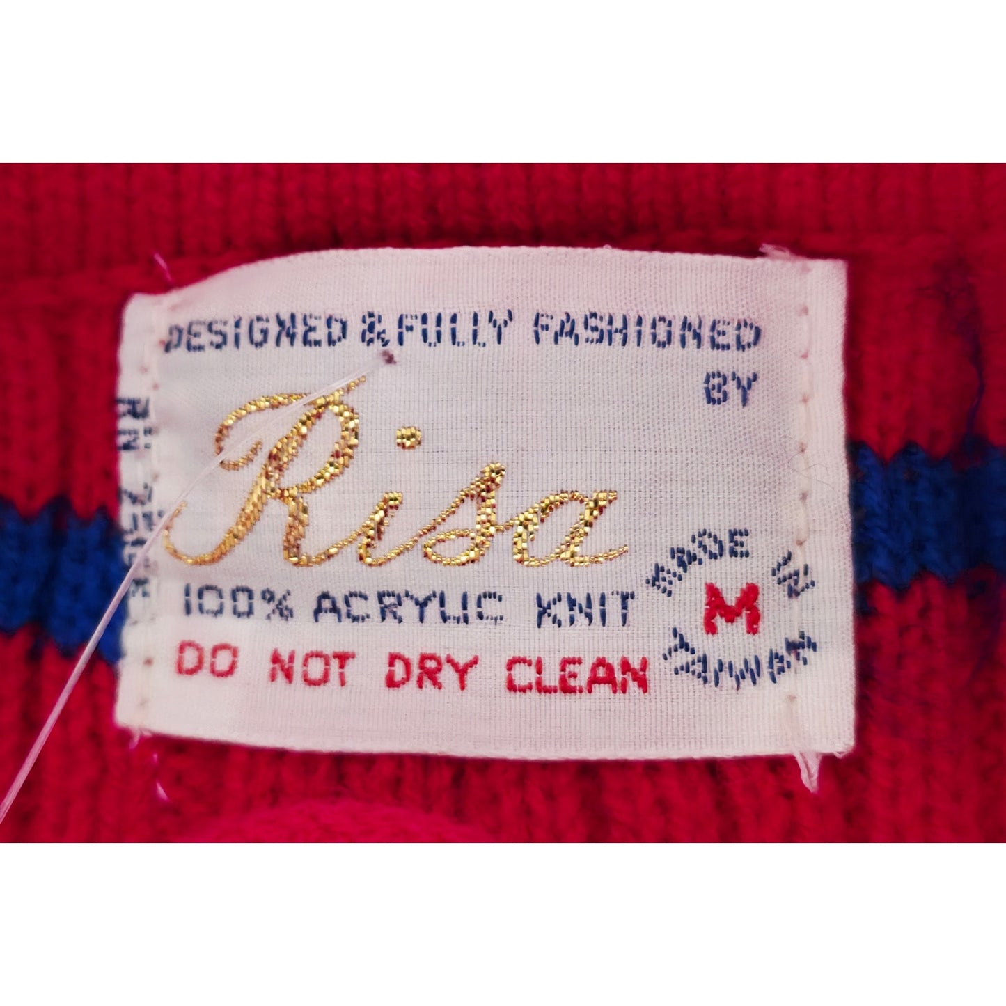VINTAGE *NEW* 1970's Red Striped Women's Long Sweater 100% Acrylic Knit Size M