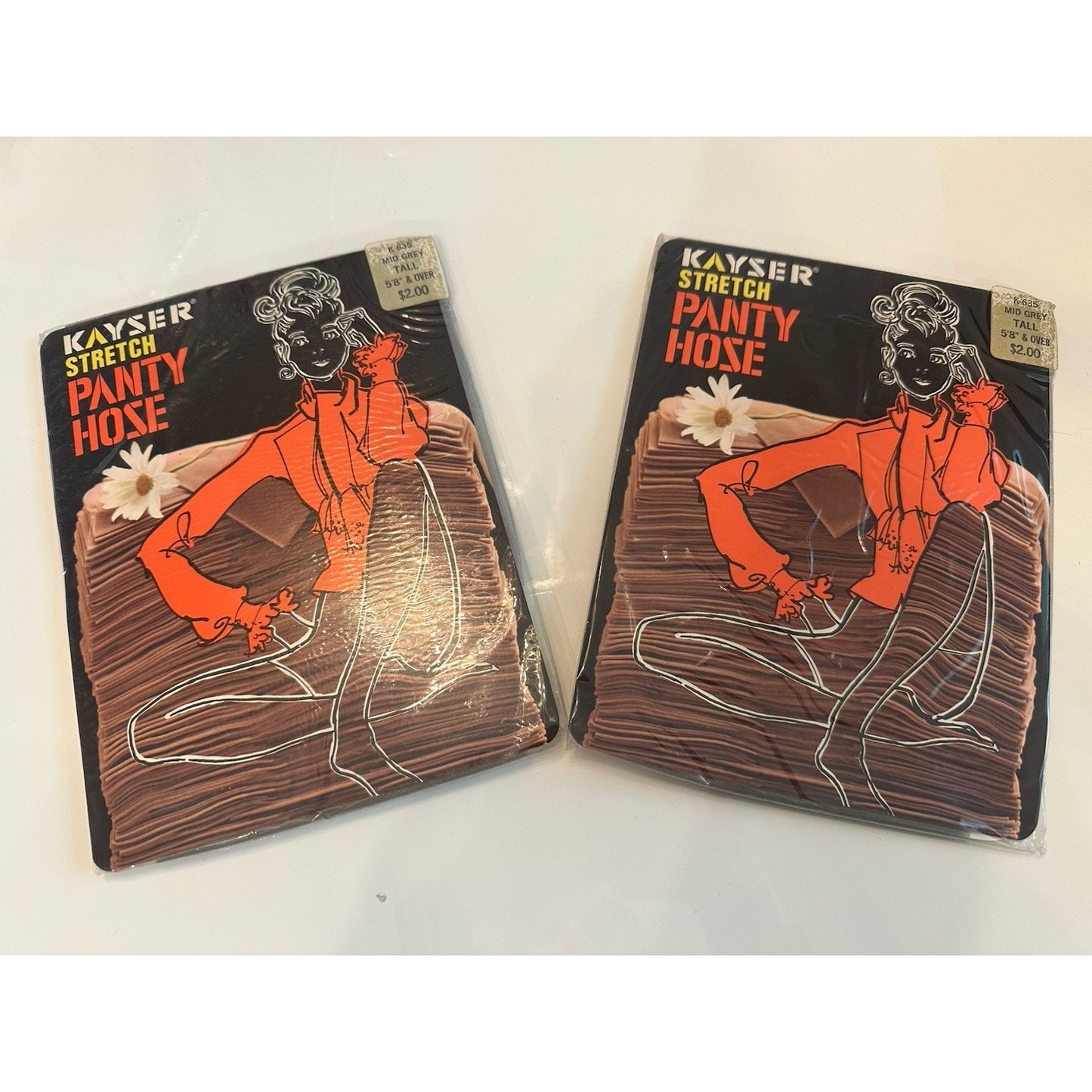VINTAGE *NEW* Kayser Hosiery-Stretch Panty Hose-Mid Grey Sz Med 5"8+ X 2 Pair