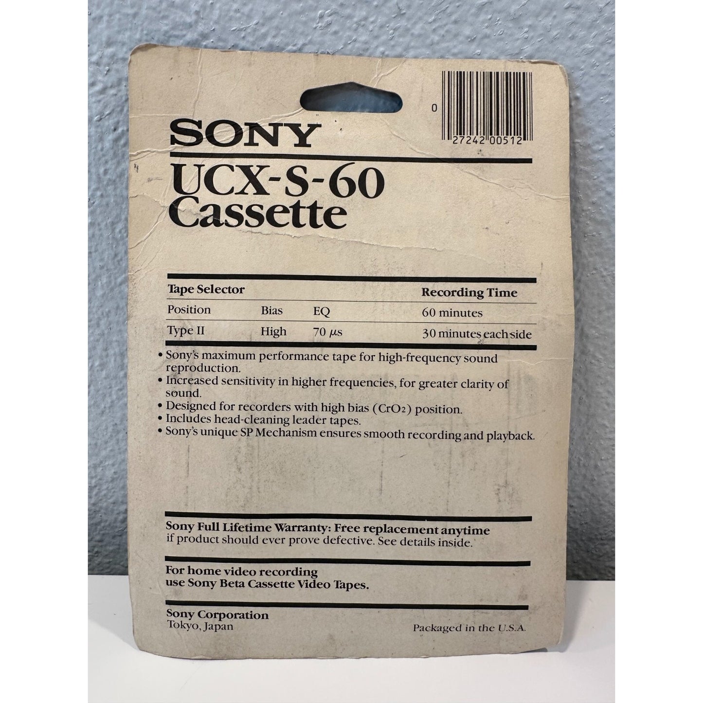 VINTAGE *NEW* Sony UCX-S 60 Type II Audio Cassette Tape on Card