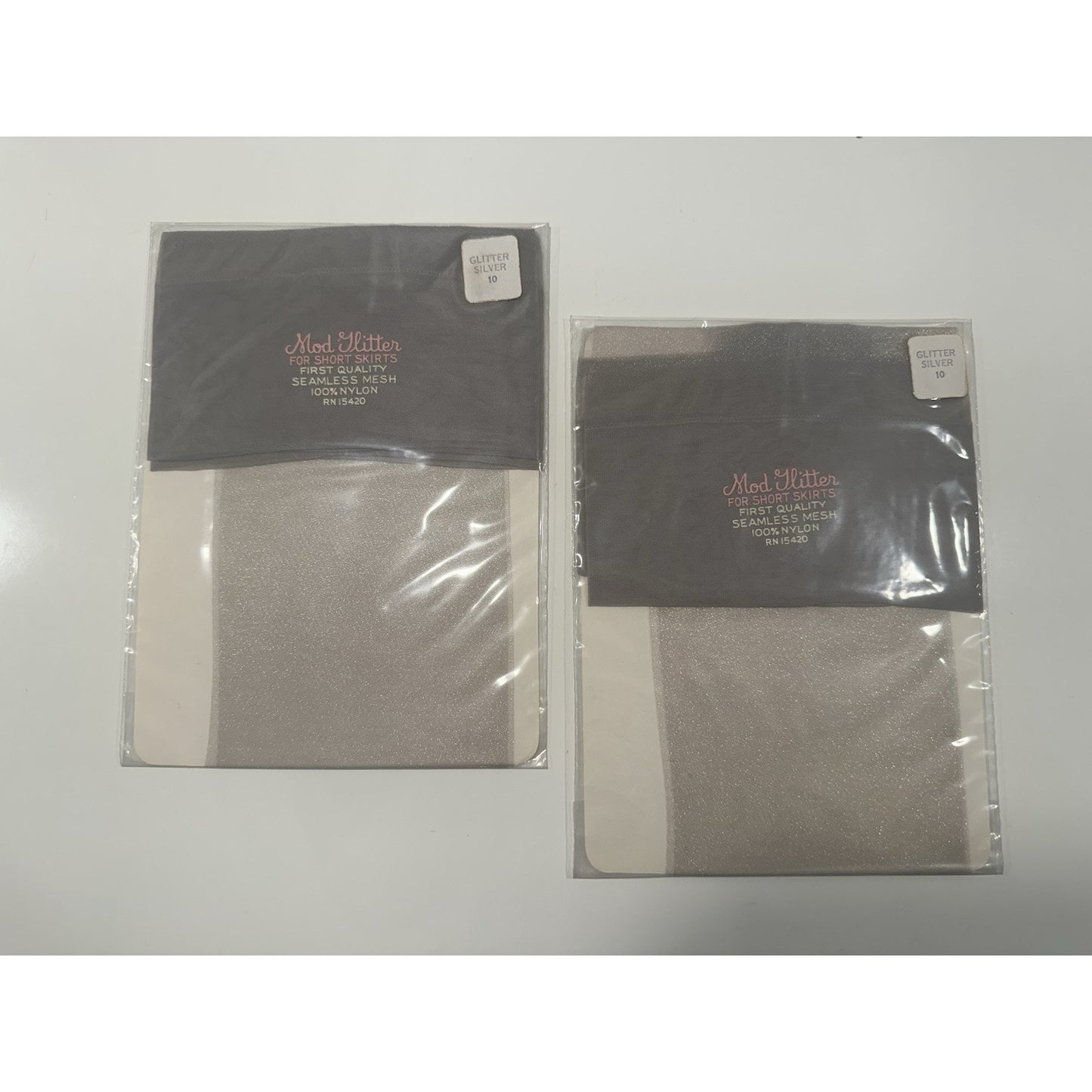 VINTAGE *NEW* Mod Glitter Hosiery-Silver Glitter Sz11M X 2 Pair