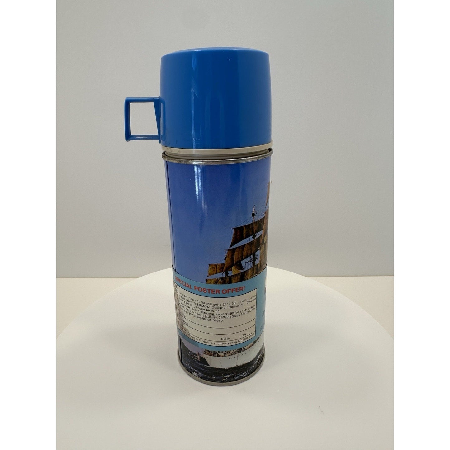 VINTAGE *NEW* 1978 Blue Thermos Sailboat Theme #2210 Vacuum Bottle 14.4oz