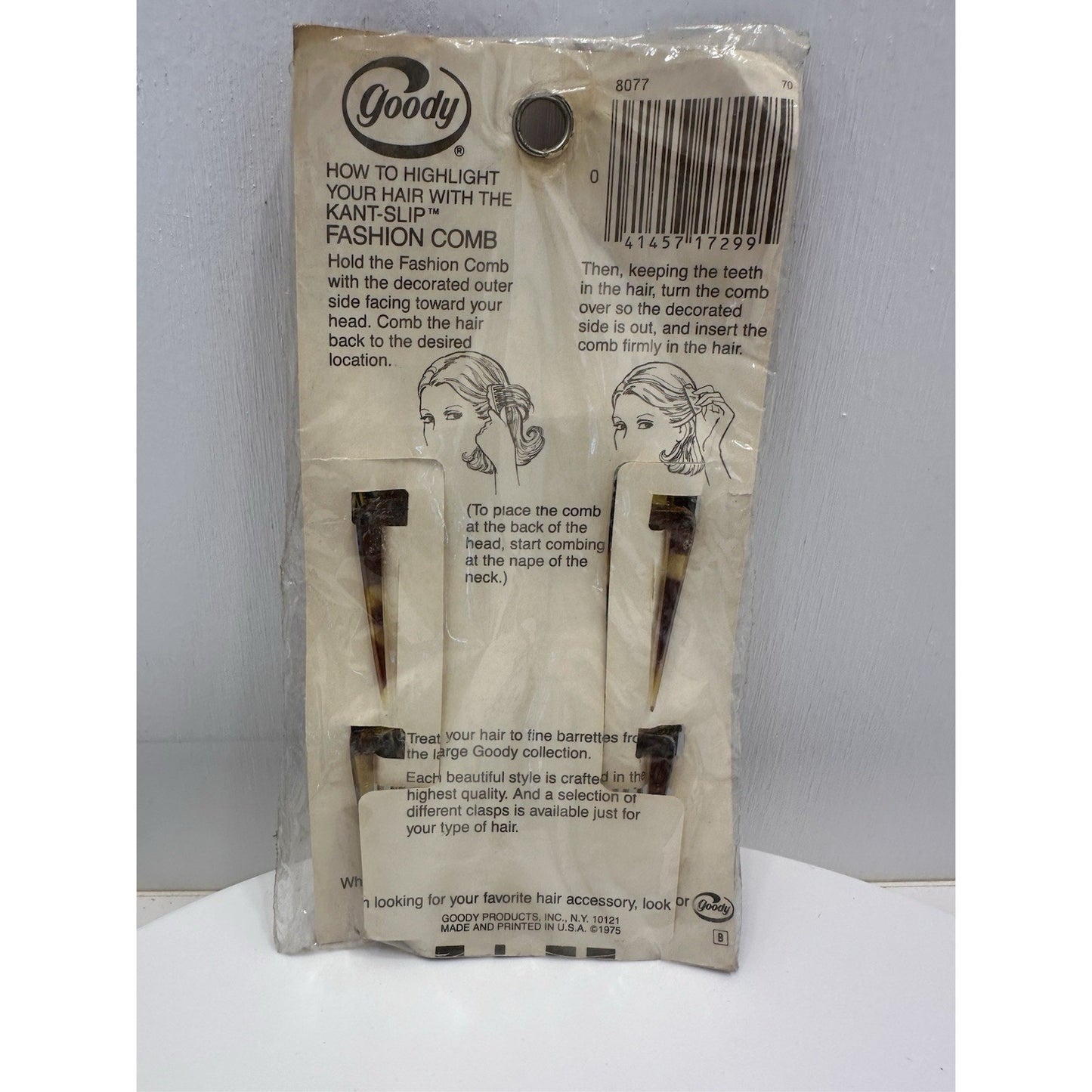 VINTAGE *NEW* 1975 Goody Kant-Slip #8077 Fashion Combs Twisted Tortoise Set of 2