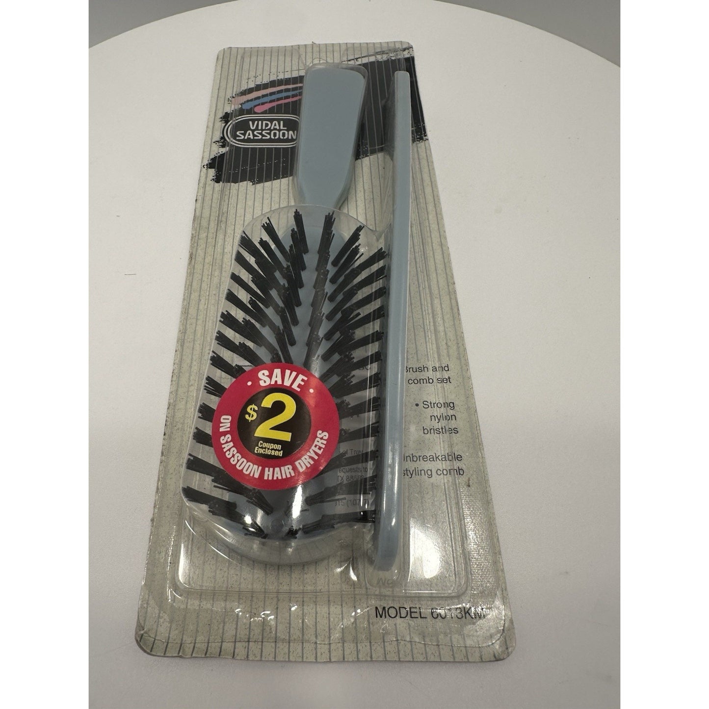 VINTAGE *NEW* 1992 Vidal Sassoon 6013KM Brush & Comb Set Lt Gray