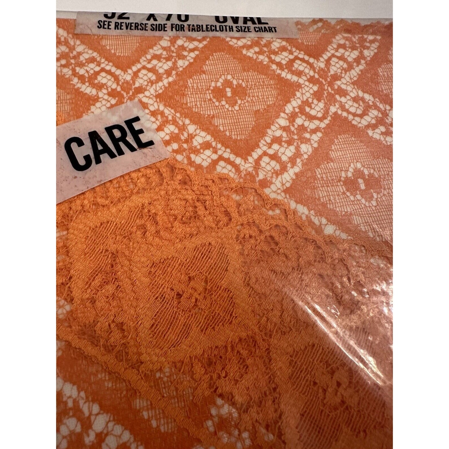 VINTAGE *NEW*Diamond Lace Oval 52"X70" Flannel Back Tablecloth USA