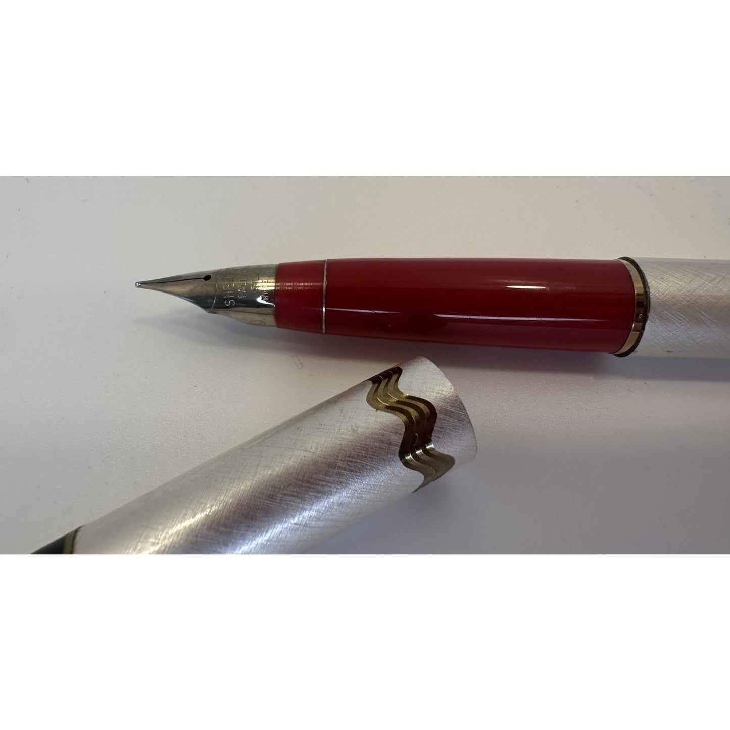VINTAGE *NEW* 1960's Lady Sheaffer Brushed Steel Gold Accent Fountain Pen| Movie