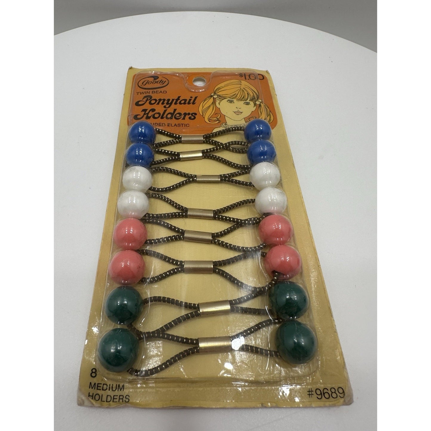 VINTAGE *NEW* 1975 Goody 9689 Twin Bead Marble Ponytail Holders Pack of 10