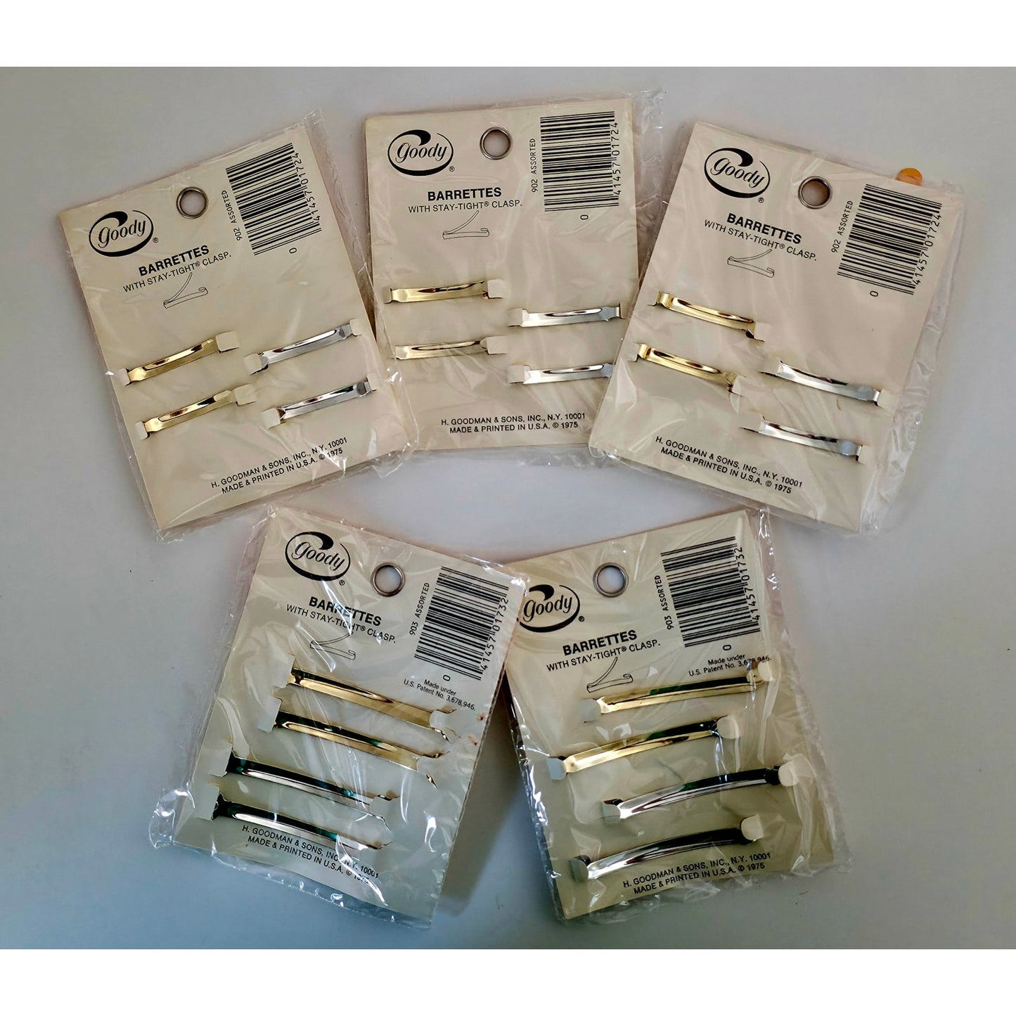 VINTAGE *NEW* 1975 Goody Silver and Gold Stay-Tight Barrettes #903 Set of 20 USA