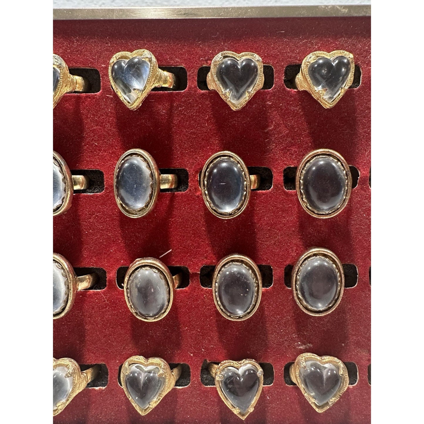 VINTAGE *NEW* 1960's/1970's Gold Tone Glass Heart/Oval Costume Ring Set