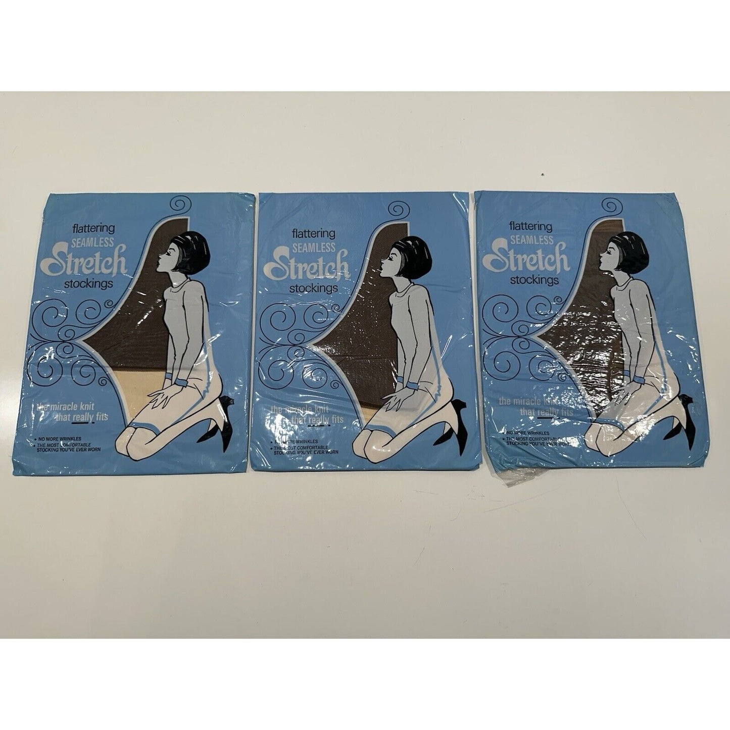 VINTAGE *NEW* Merry Maid-DemiToe Stretch-Pecan-3 pair-Sz9.5-10M