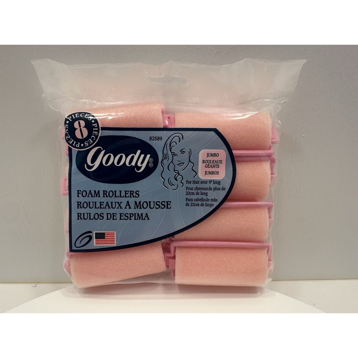 VINTAGE *NEW* 1999 Goody 8 JUMBO Pink Foam Rollers 82589 USA