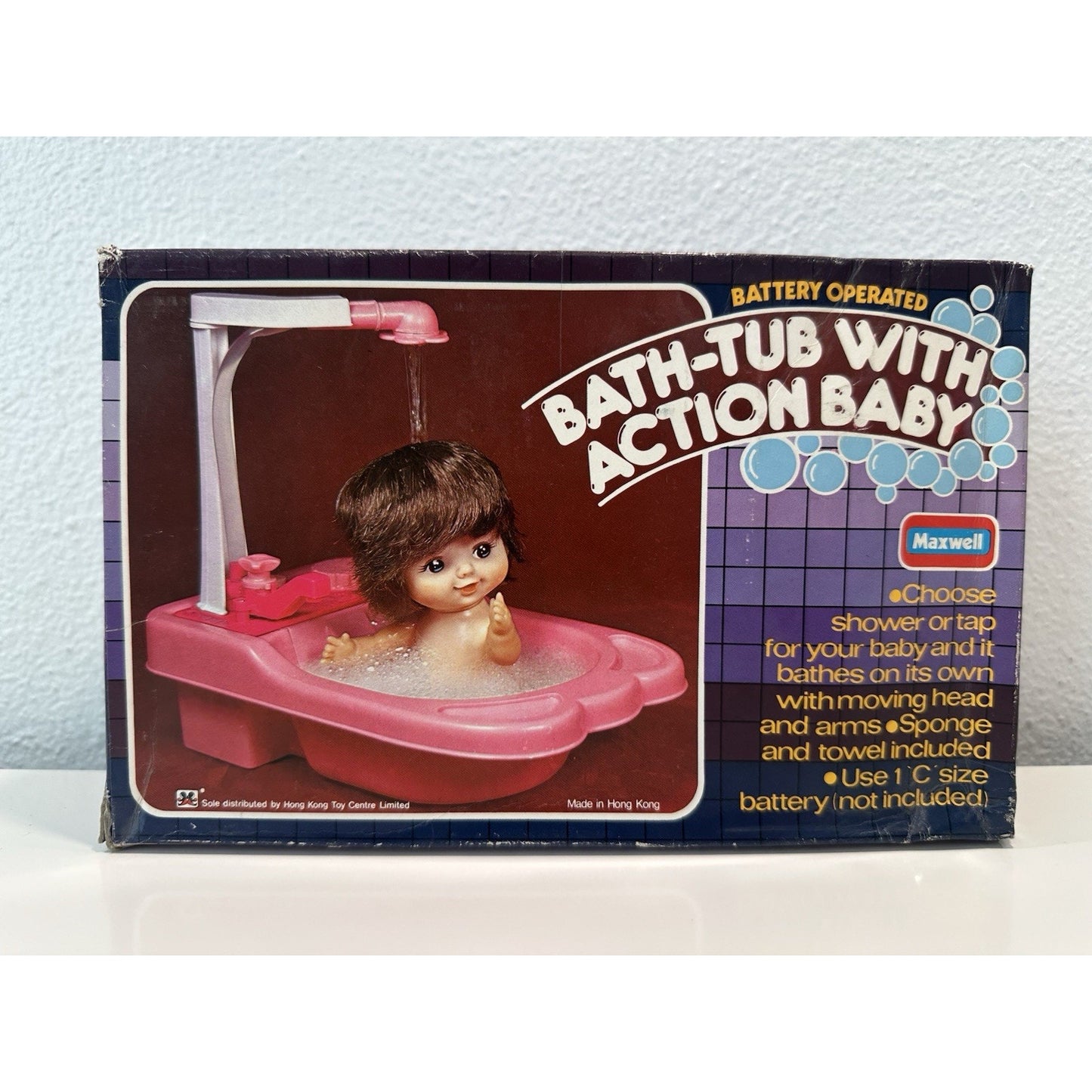 VINTAGE *NEW* 1970's Maxwell Doll Bath Tub with Action Baby Batt-Operated Toy