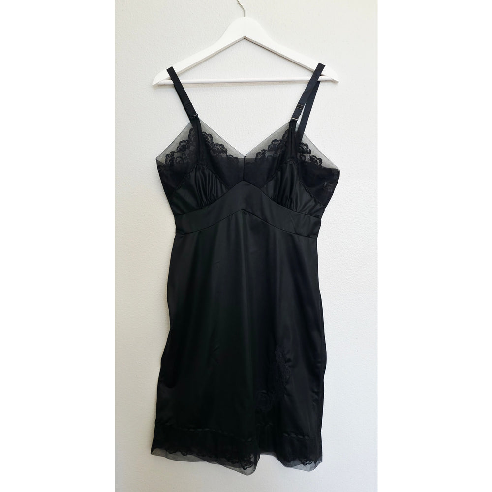 VINTAGE *NEW* 1960's Women's Black with Lace Trim Slip Dress Size 38 USA
