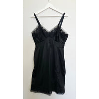 VINTAGE *NEW* 1960's Women's Black with Lace Trim Slip Dress Size 38 USA