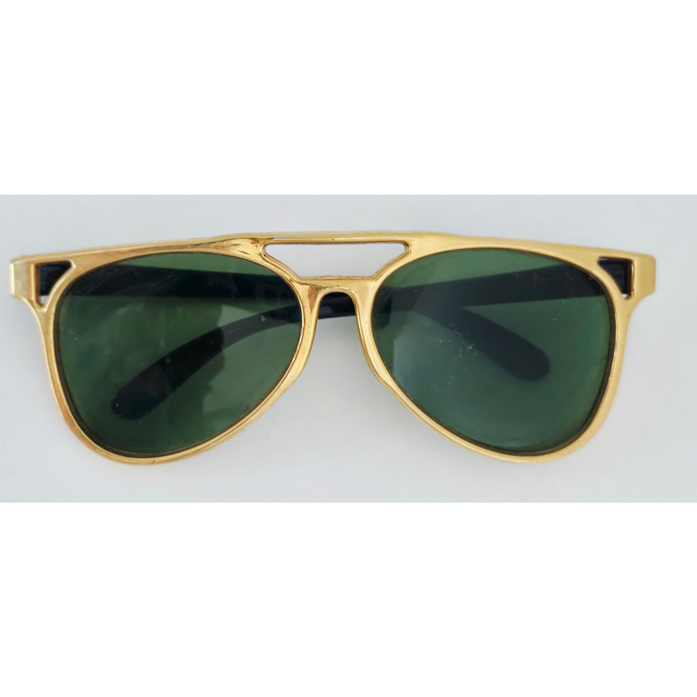 VINTAGE *NEW* 1970's Glam Unisex Gold Frame with Green Lens Sunglasses