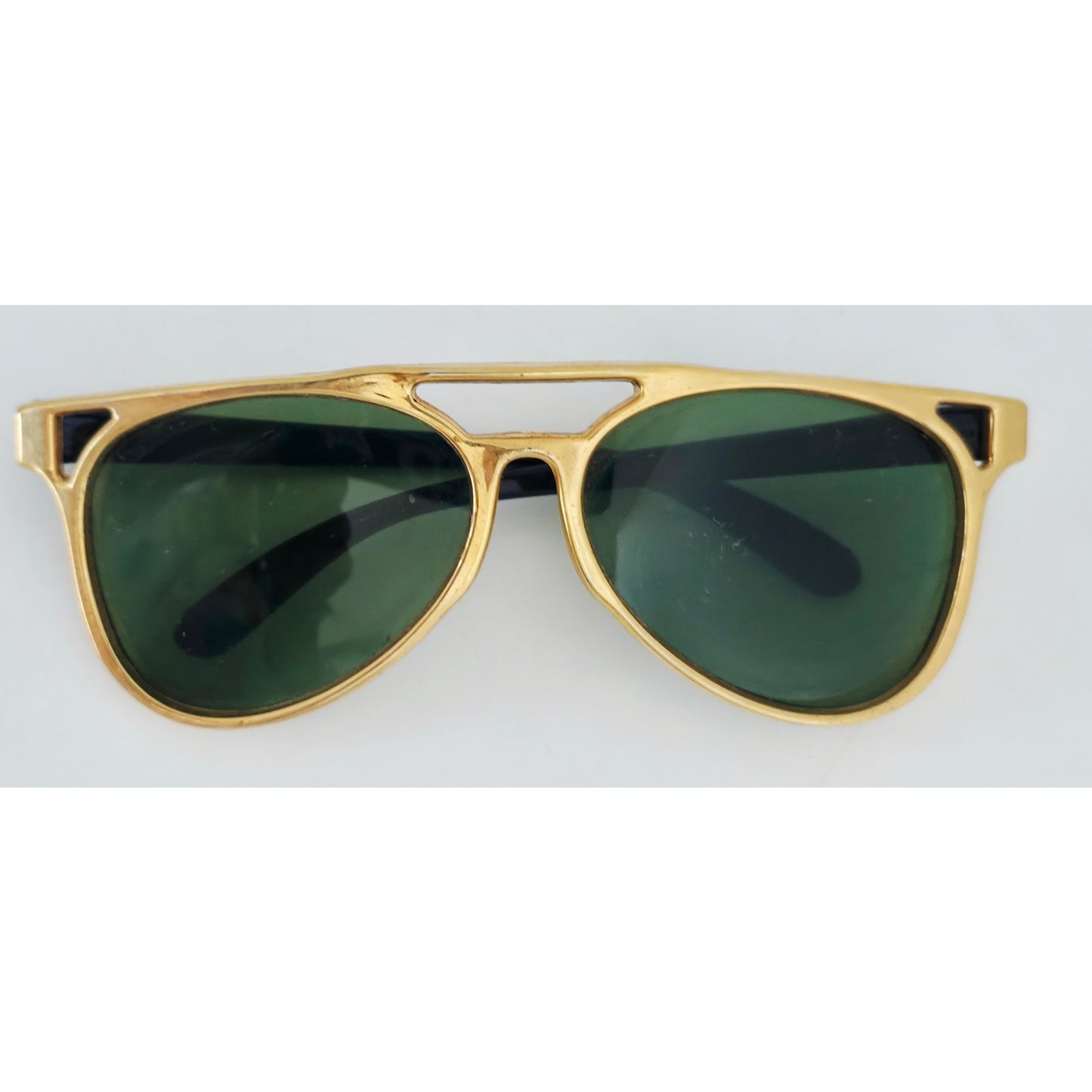 VINTAGE *NEW* 1970's Glam Unisex Gold Frame with Green Lens Sunglasses