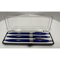 VINTAGE *NEW* Set of 3 Kwik Klik Ballpoint Pens in Case Blue/Silver USA