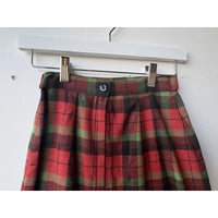 VINTAGE *NEW* 1960's Italian Red/Green Plaid Wool Mid Skirt