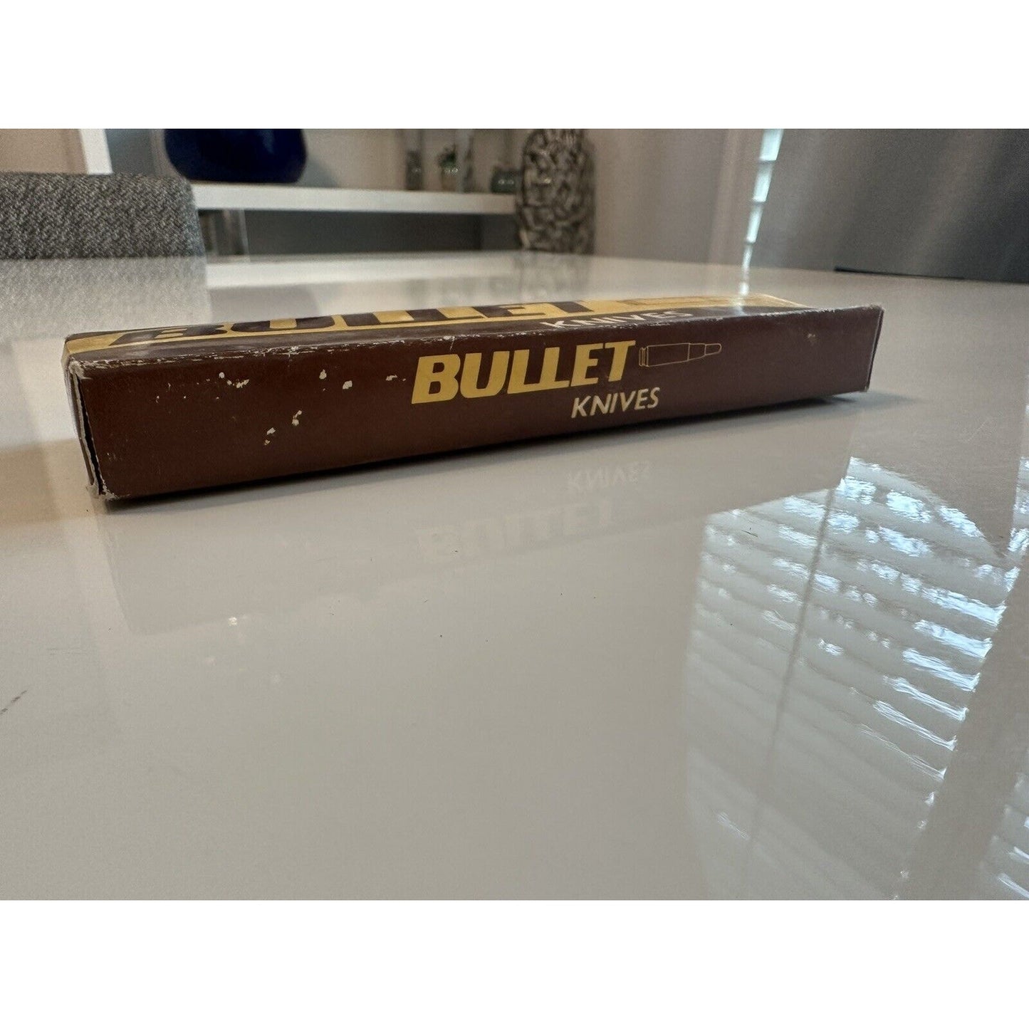 VINTAGE *NEW 1970's Bullet Knife with Wooden Handle and Brass Trim 5" Blade