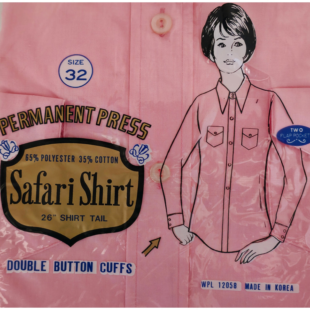 VINTAGE *NEW* 1970's Women's Pink Button Down Safari Shirt Size 32