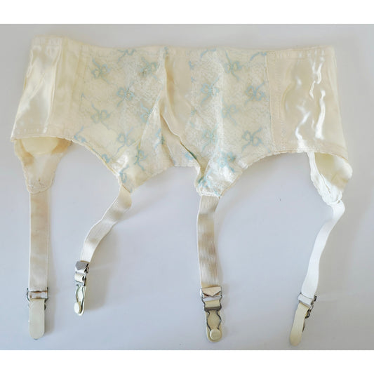 VINTAGE *NEW* 1960's MACBESS Women's Cream with Blue Flowers Garter Belt Size S