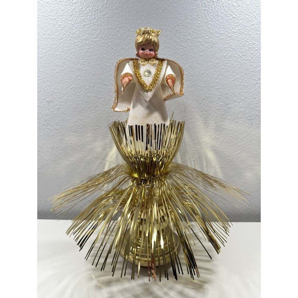 VINTAGE *NEW* Pair Of Christmas Angels-Crown, Felt Clothing, Gold, plays Silent Night