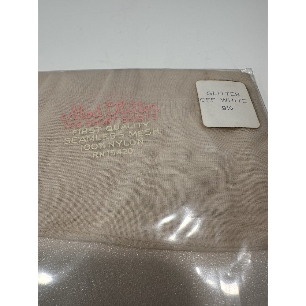 VINTAGE *NEW* 60's 70's ModGlitter Hosiery-Glitter Off White Sz9.5M