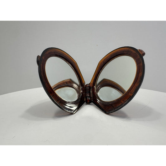 VINTAGE *NEW* 1970's Shell Double Make Up Magnifying Handbag Mirror