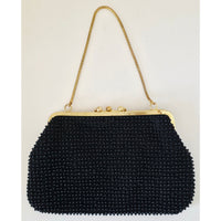 VINTAGE *NEW* 1960's Fancy Beaded Purse Black with Bronze Strap