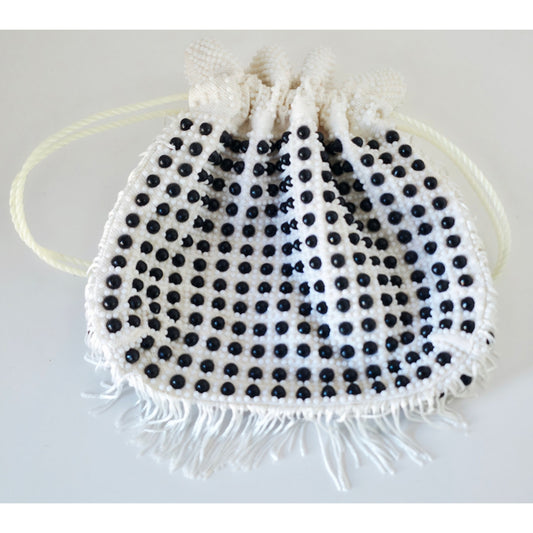 VINTAGE *NEW* 1960's Multicolor Beaded w/Tassels Drawstring Cinch Purse